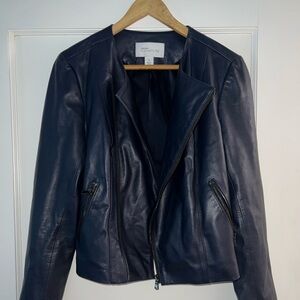 Nordstrom Signature Navy Blue Leather Jacket - Medium